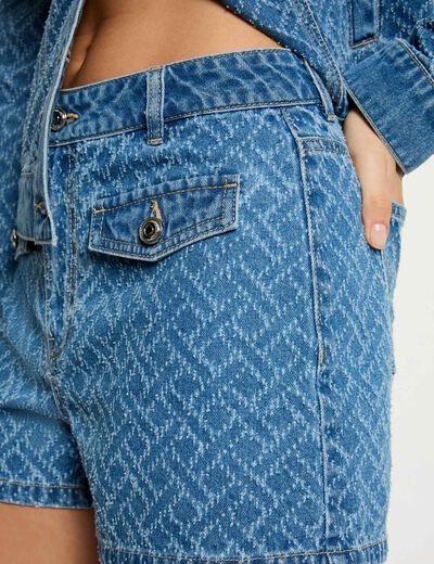 Short jacquard chevron denim stone femme