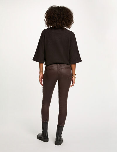 Pull manches 3/4 oversize marron fonc&eacute; femme