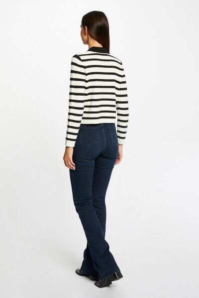 Gilet droit boutonné à rayures ecru femme
