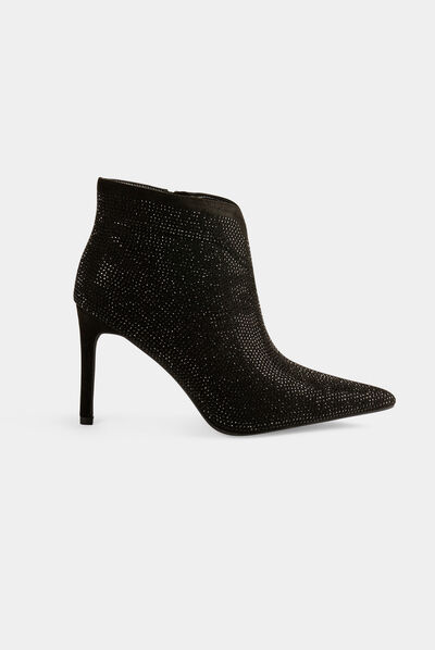 Bottines à talons avec strass noir femme