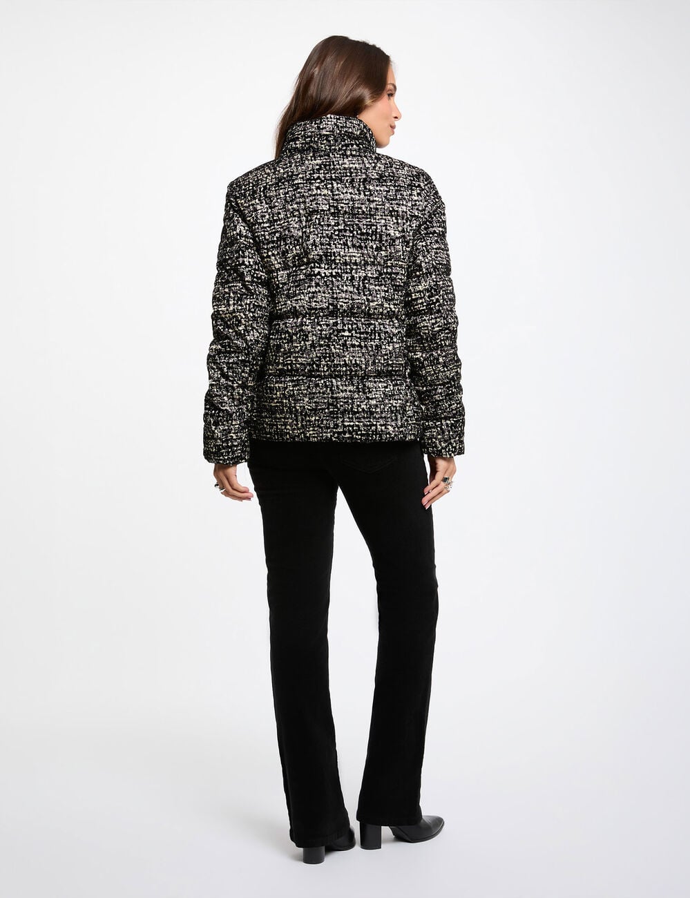 Doudoune tweed col montant multicolore femme