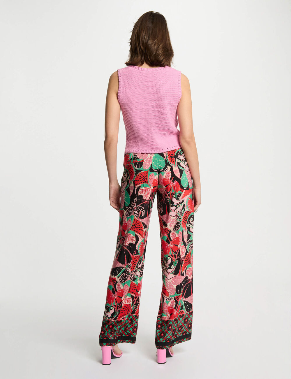 Pantalon large imprim&eacute; multicolore femme
