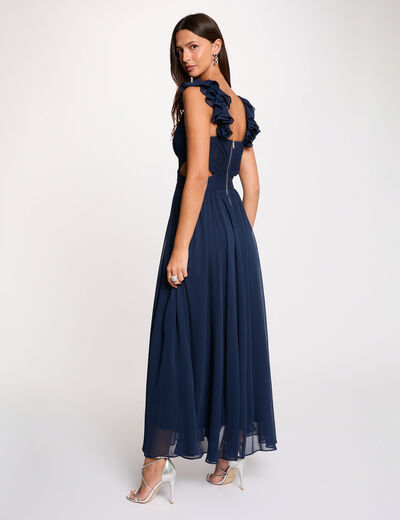 Robe longue droite fluide bleu marine femme