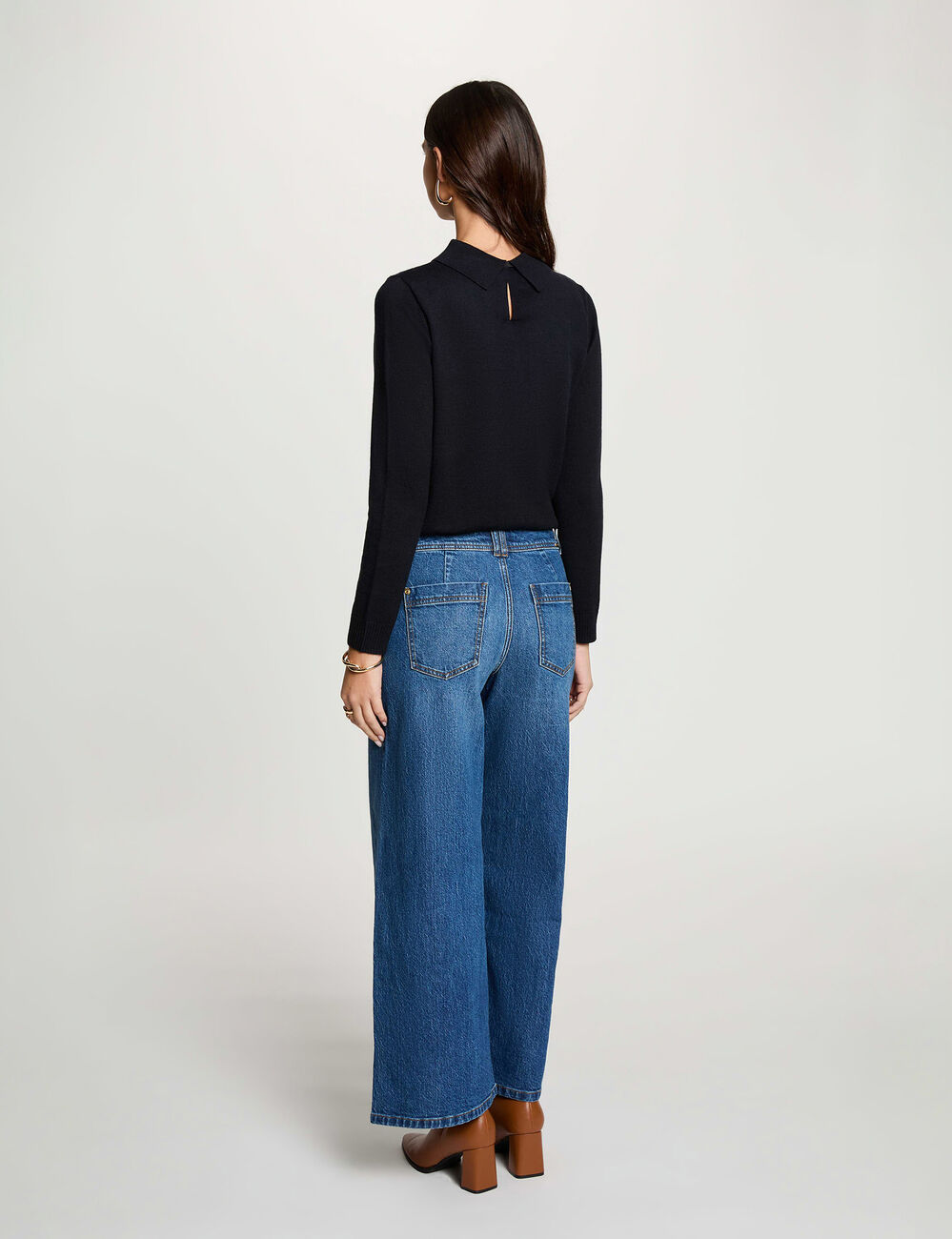 Jean large taille haute denim stone femme