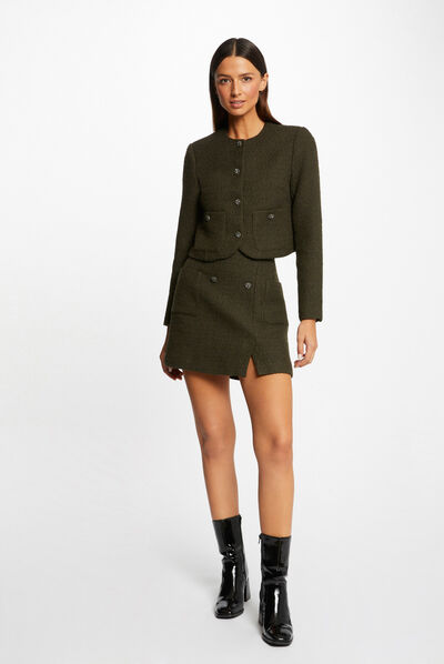 Jupe droite avec boutons vert fonce femme