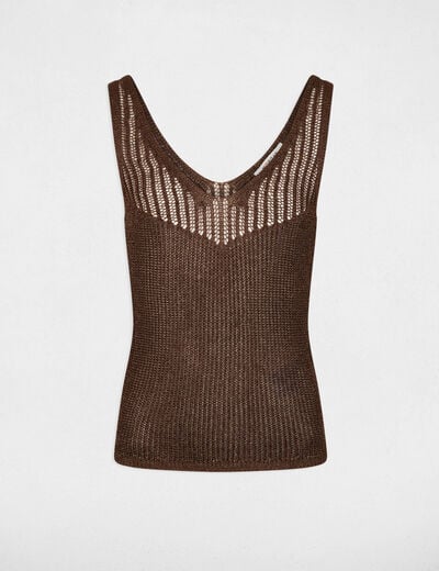 Debardeur ajust&eacute; col v marron fonc&eacute; femme