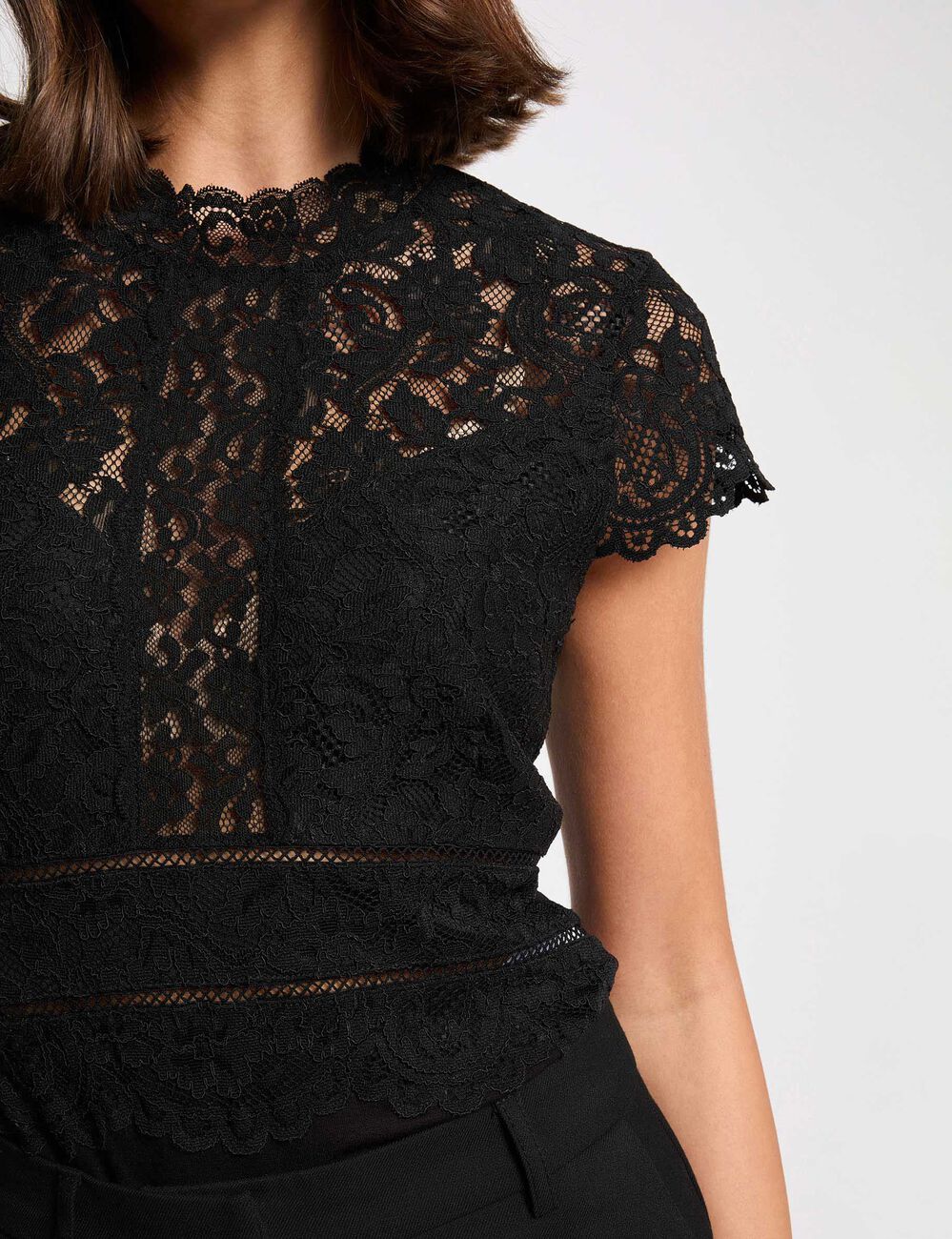 Body dentelle col montant noir femme