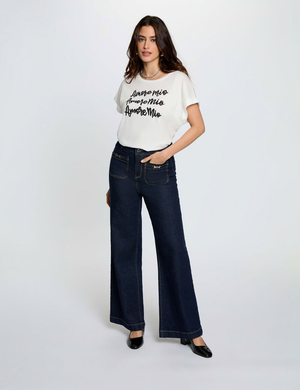 T-shirt col rond blanc femme