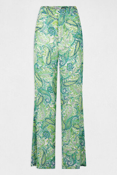 Pantalon droit fluide imprimé cachemire multico femme