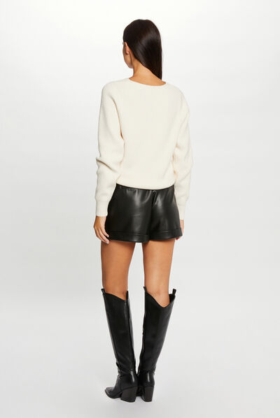 Pull manches longues à ouvertures ivoire femme