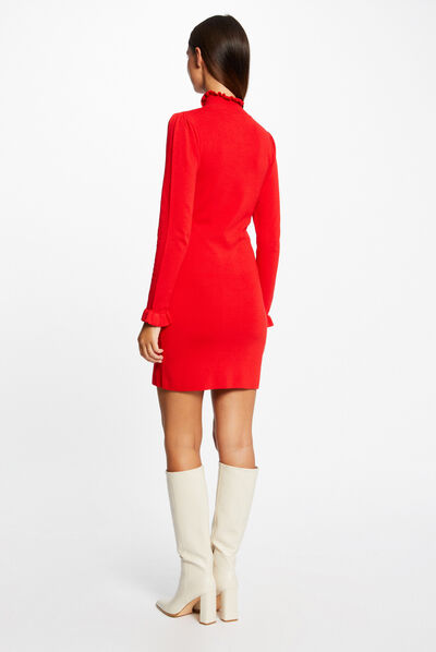 Robe pull ajustée avec col montant rouge femme