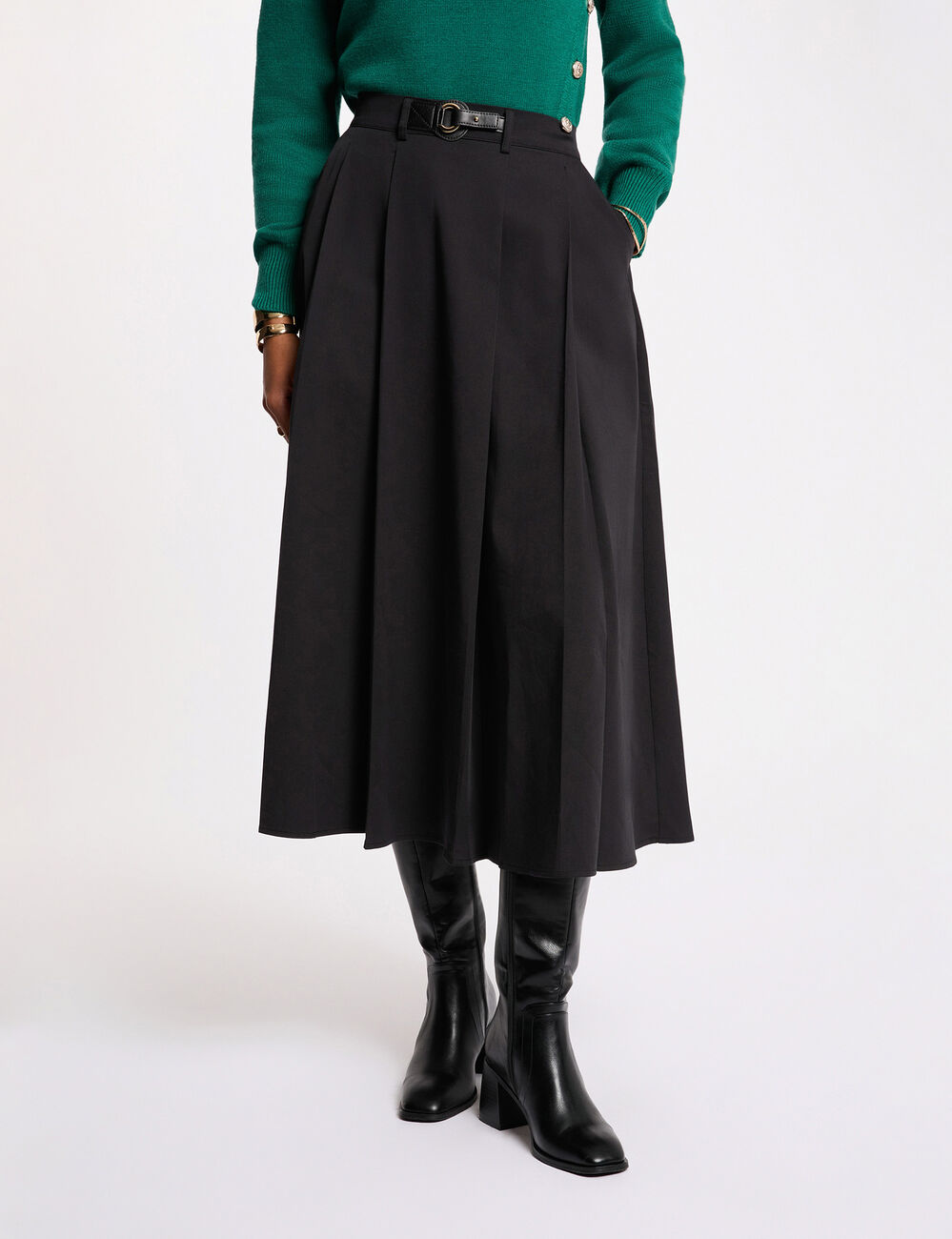 Jupe &eacute;vas&eacute;e taille haute noir femme