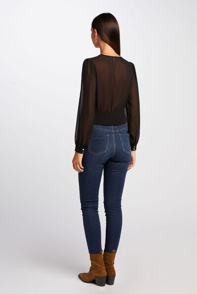Blouse manches longues à dentelle noir femme