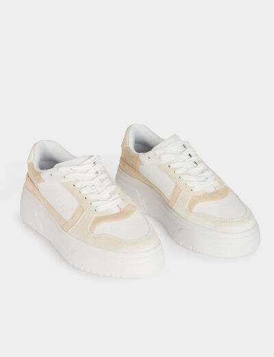 Baskets compens&eacute;es beige femme