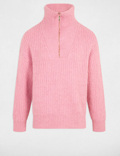 Pull col camionneur vieux rose femme