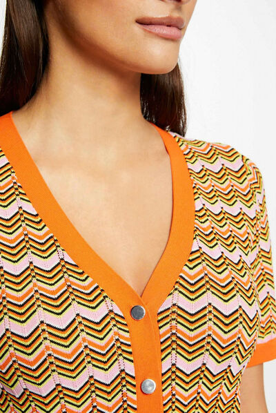 Pull manches courtes imprimé chevron orange femme