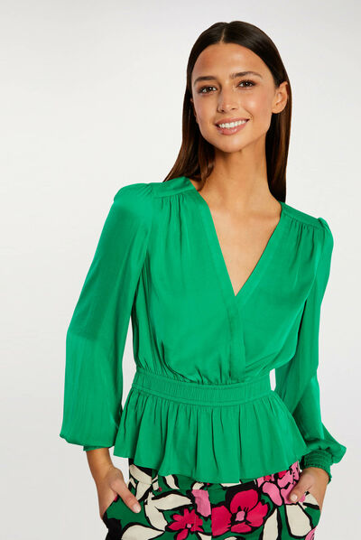Top cache-coeur manches longues vert moyen femme