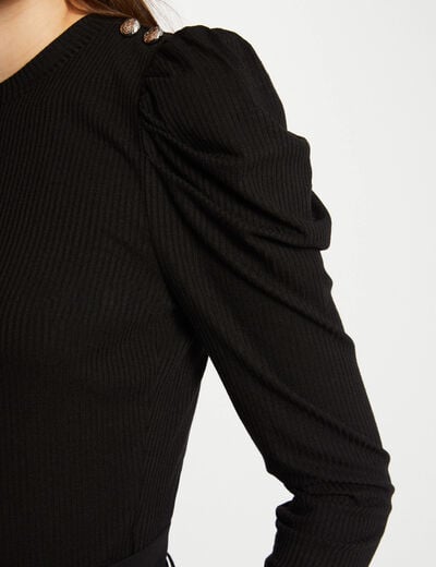 T-shirt manches longues c&ocirc;tel&eacute; noir femme