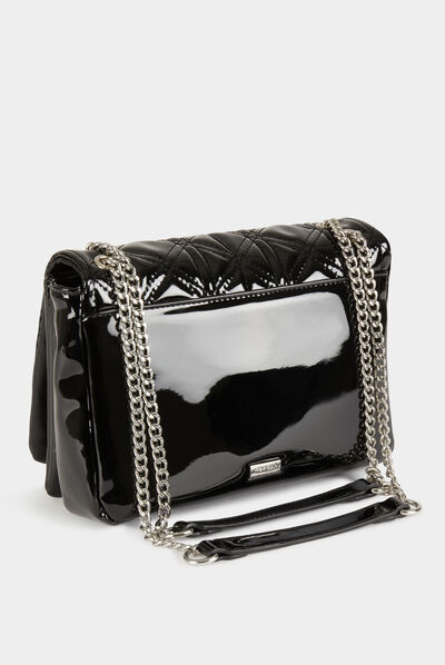 Sac pochette matelassé vernis noir femme