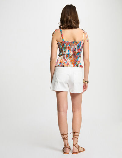 Top smocké imprimé multicolore femme