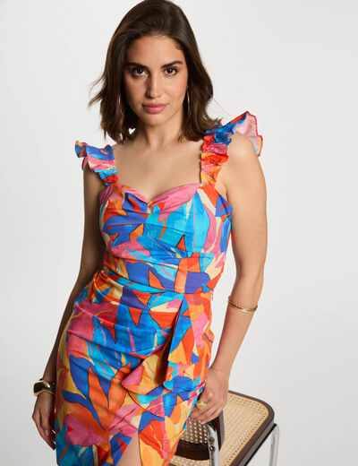 Top imprimé volants multicolore femme