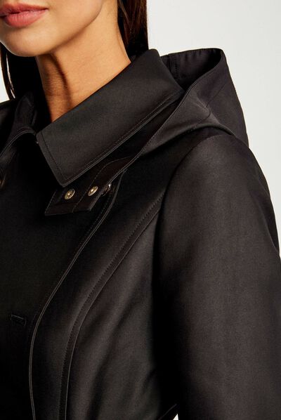 Trench droit ceinturé à capuche noir femme
