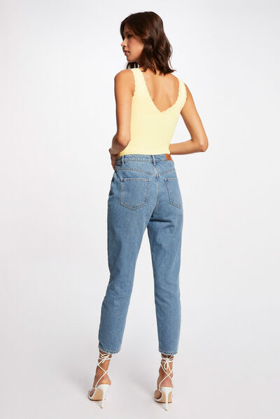 Pull débardeur avec col en V jaune paille femme