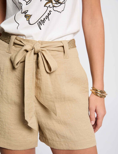 short taille haute fluide beige femme Short taille haute fluide beige femme