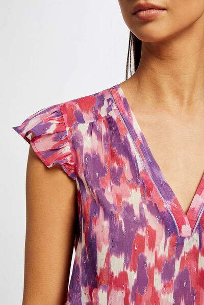 Blouse manches courtes imprimé abstrait multico femme