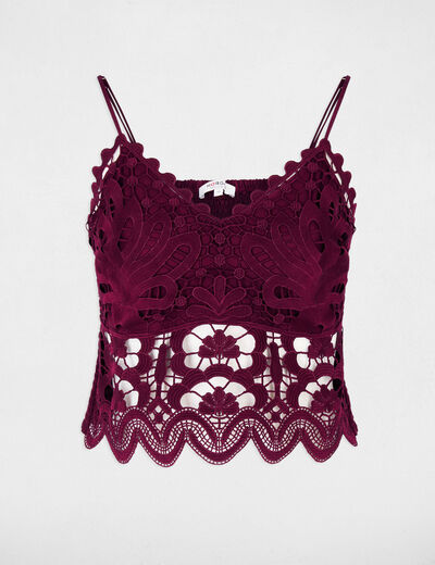 Crop top bretelles fines prune femme