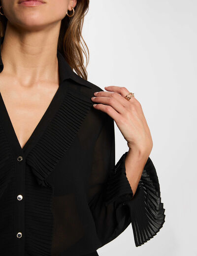 Chemise voile col &agrave; revers noir femme