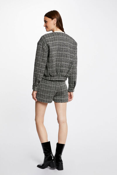 Blouson oversize fils métallisés noir femme