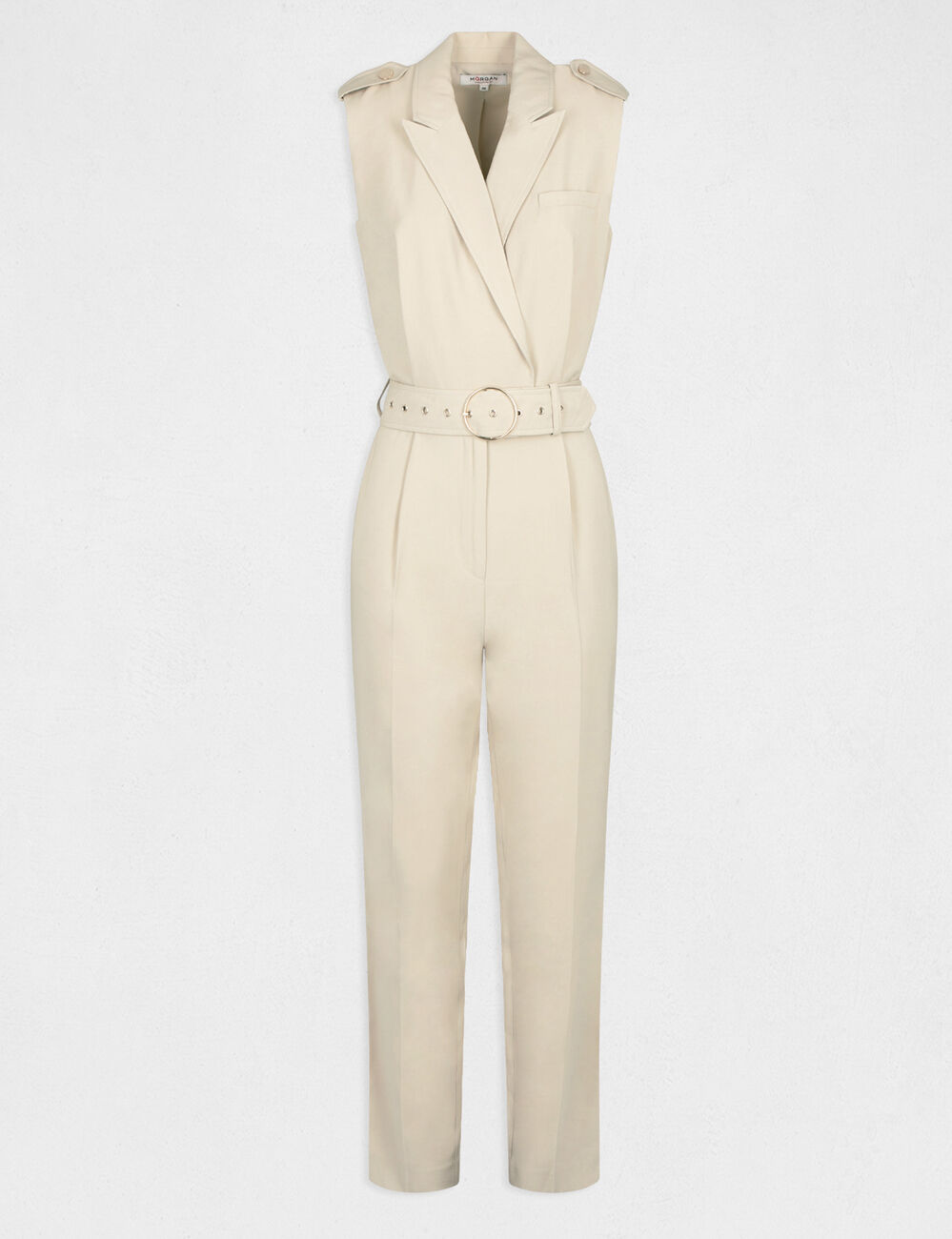 Combinaison droite ceinturée beige femme