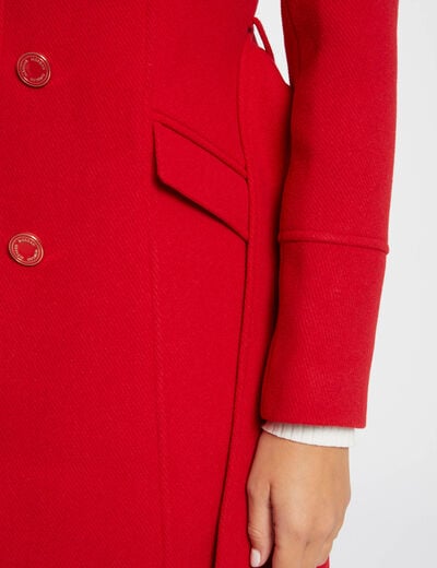 Manteau long ceintur&eacute; rouge femme