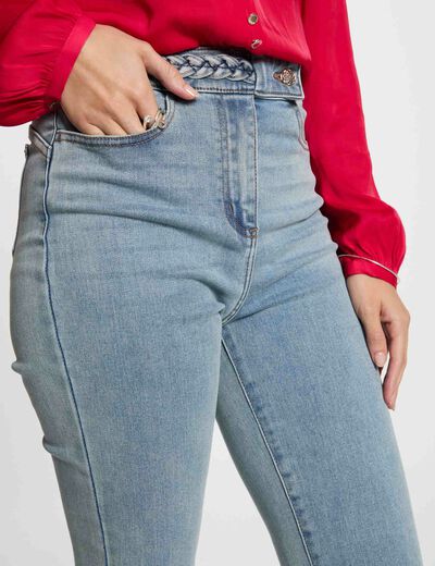 Jeans droit avec détails tressés denim bleach femme