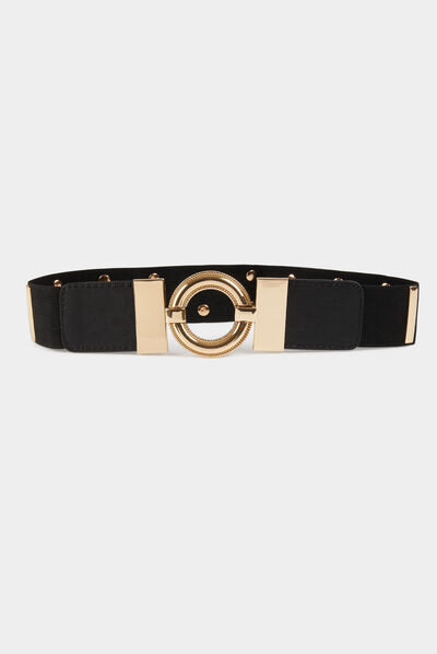 Ceinture élastiquée avec boucle ronde noir femme
