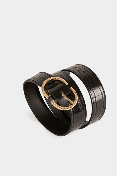 Ceinture aspect croco noir femme