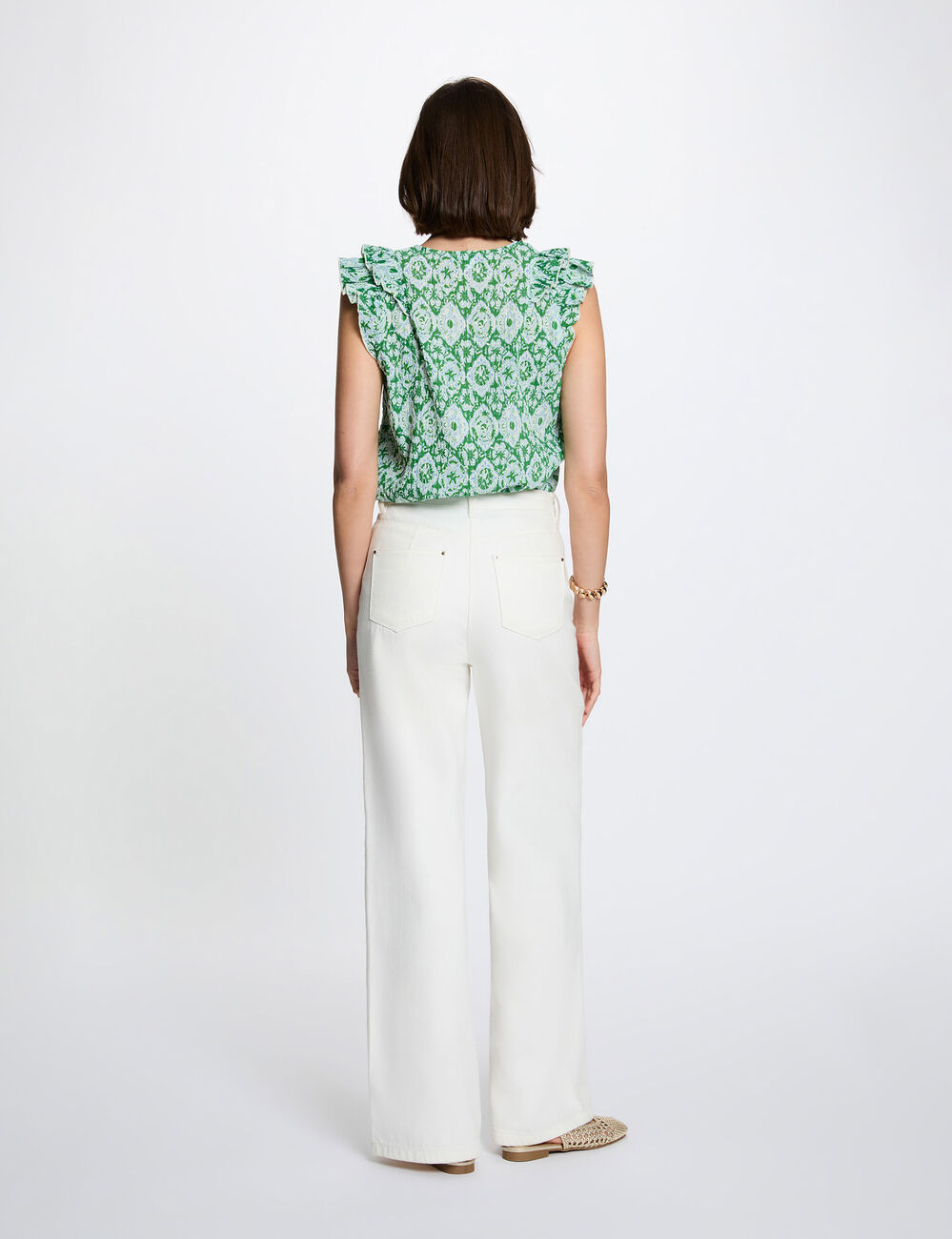 Top col v sans manches multicolore femme