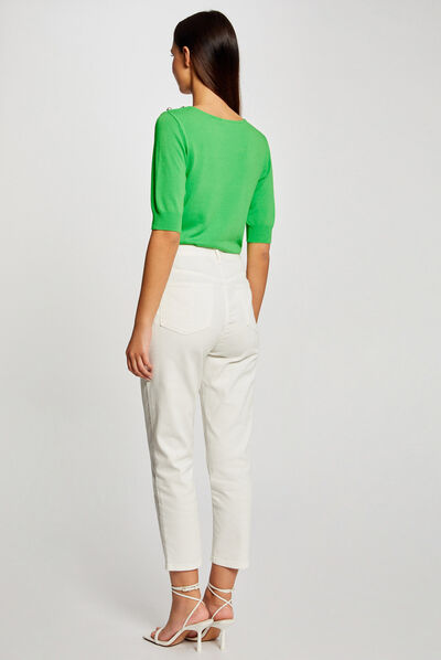 Pull manches 3/4 avec boutons vert clair femme