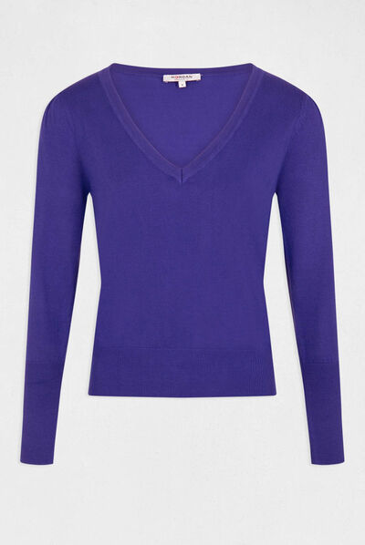 Pull manches longues avec col en V violet femme