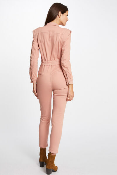 Combinaison ajustée à col cranté vieux rose femme