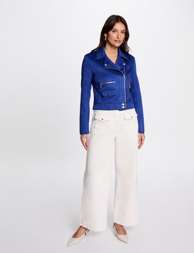 Blouson court zipp&eacute; su&eacute;dine bleu electrique femme