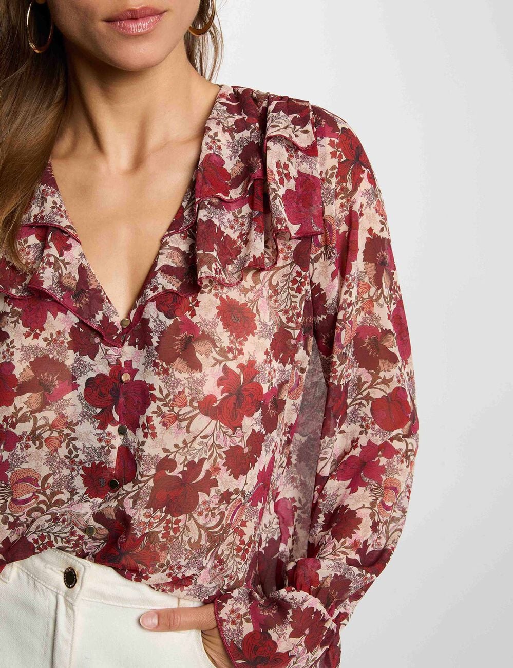 Chemise voile col v multicolore femme