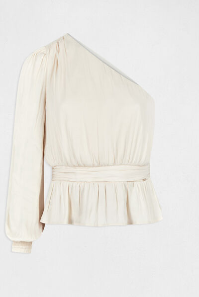Blouse asymétrique smockée ecru moyen femme