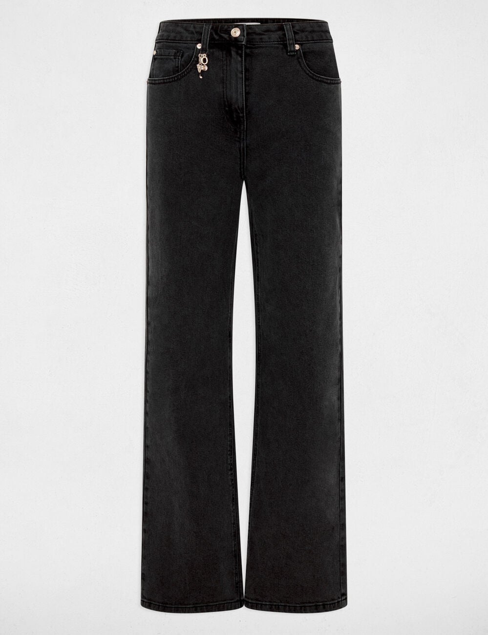 Jean large taille haute denim noir femme