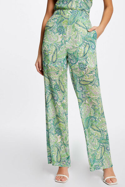 Pantalon droit fluide imprimé cachemire multico femme