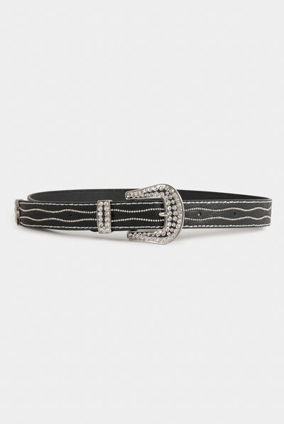 Ceinture avec strass noir femme