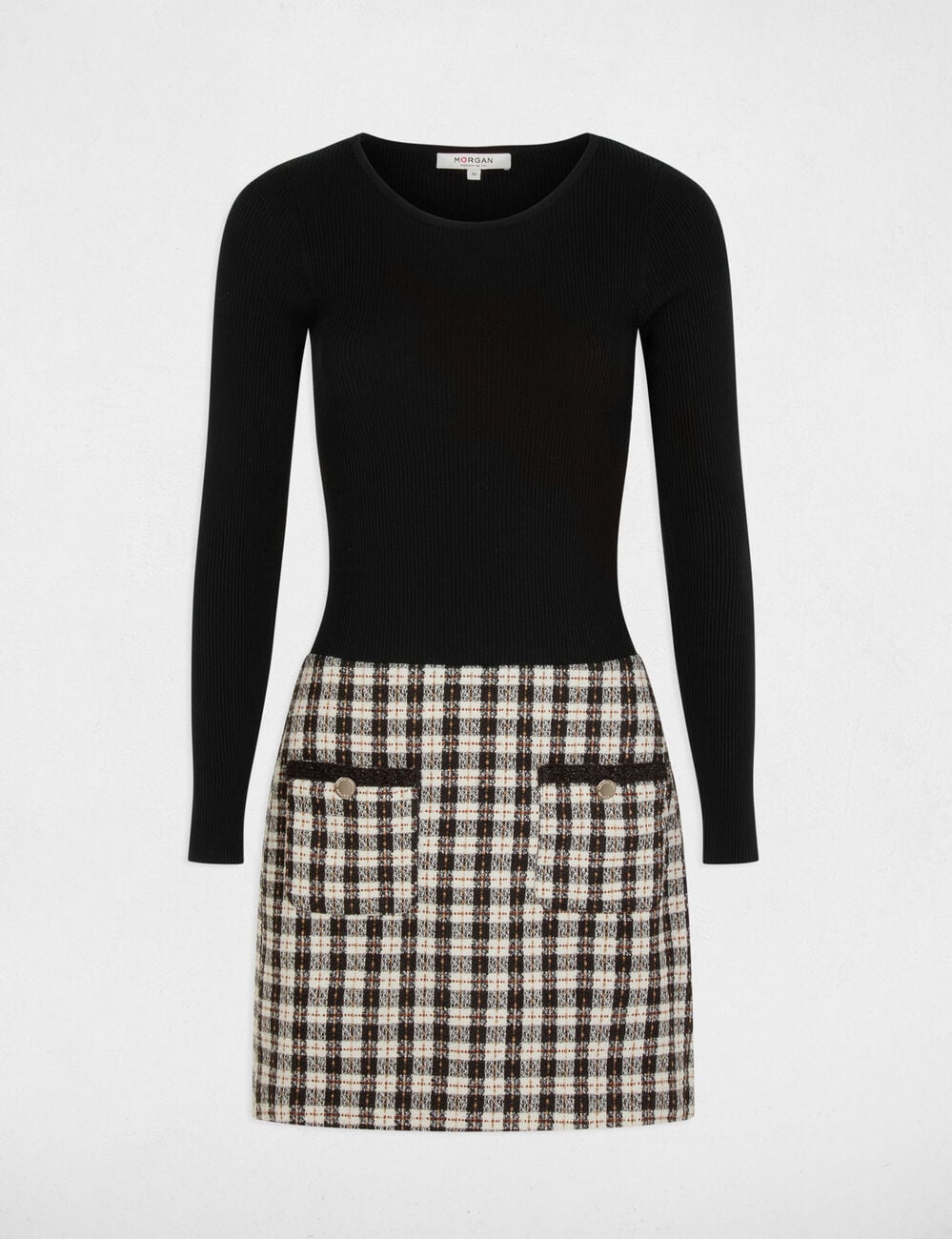 Robe courte tweed noir femme
