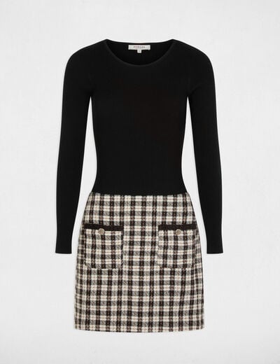 Robe courte tweed noir femme