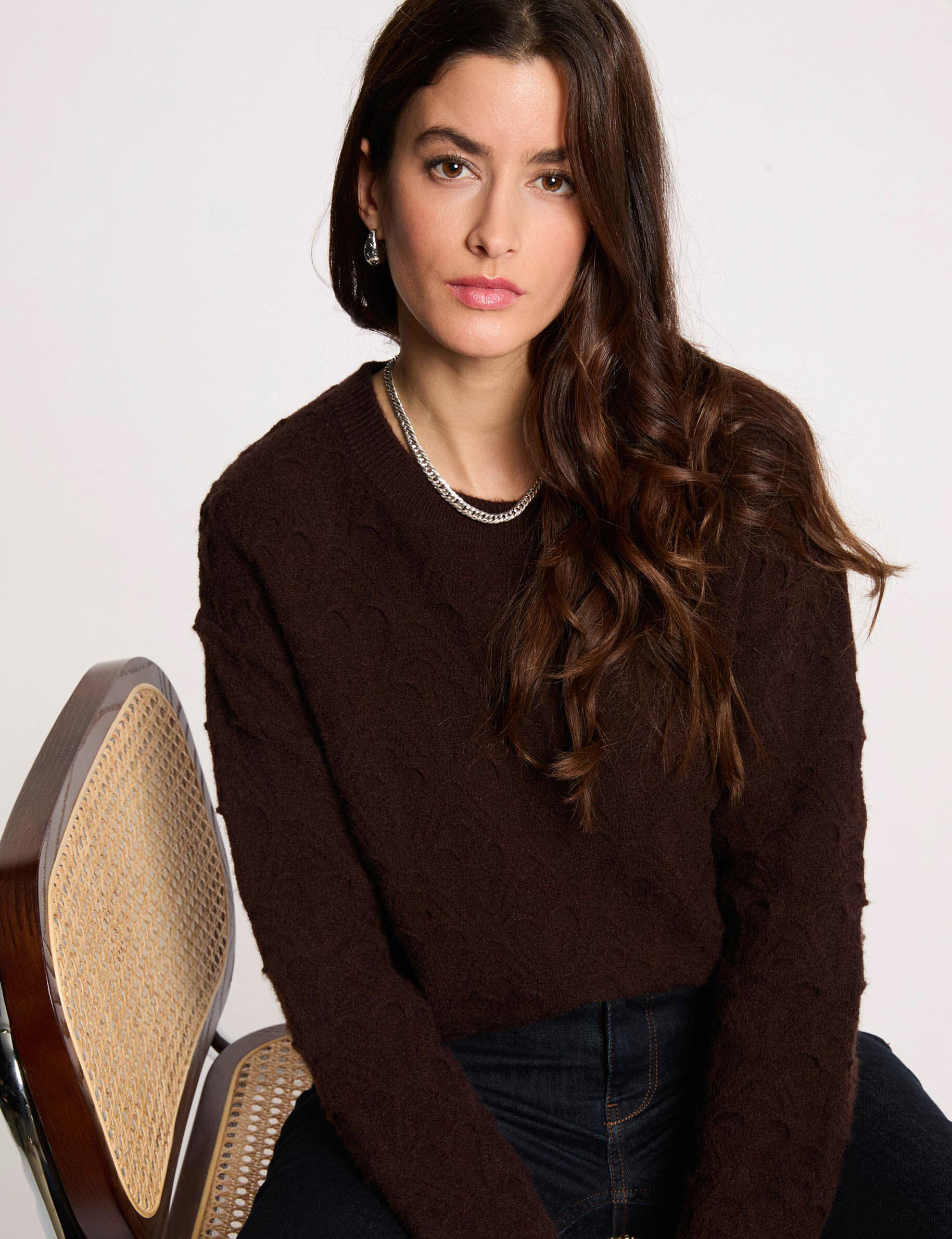 Pull col rond fantaisie femme